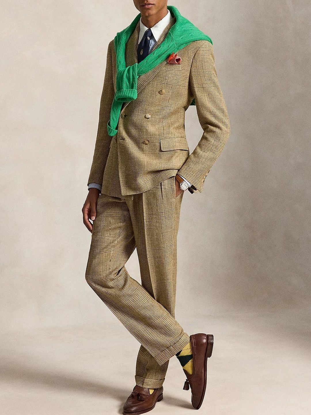 Polo Ralph Lauren Checked Peaked Lapel Double-Breasted Tailored Fit Casual Blazers-picture-24