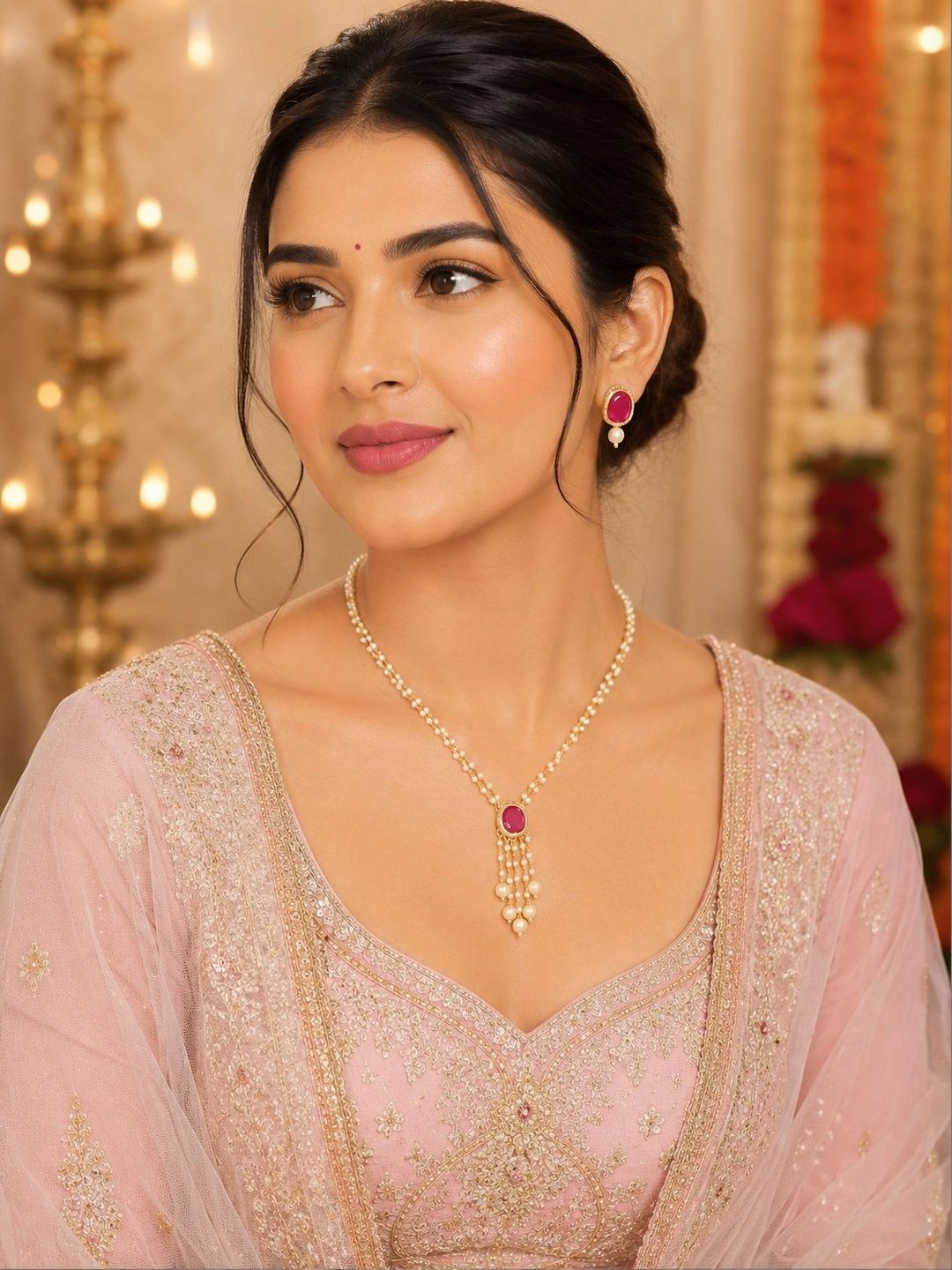 SZN Rhodium-Plated Kundan Necklace and Earrings-image-45