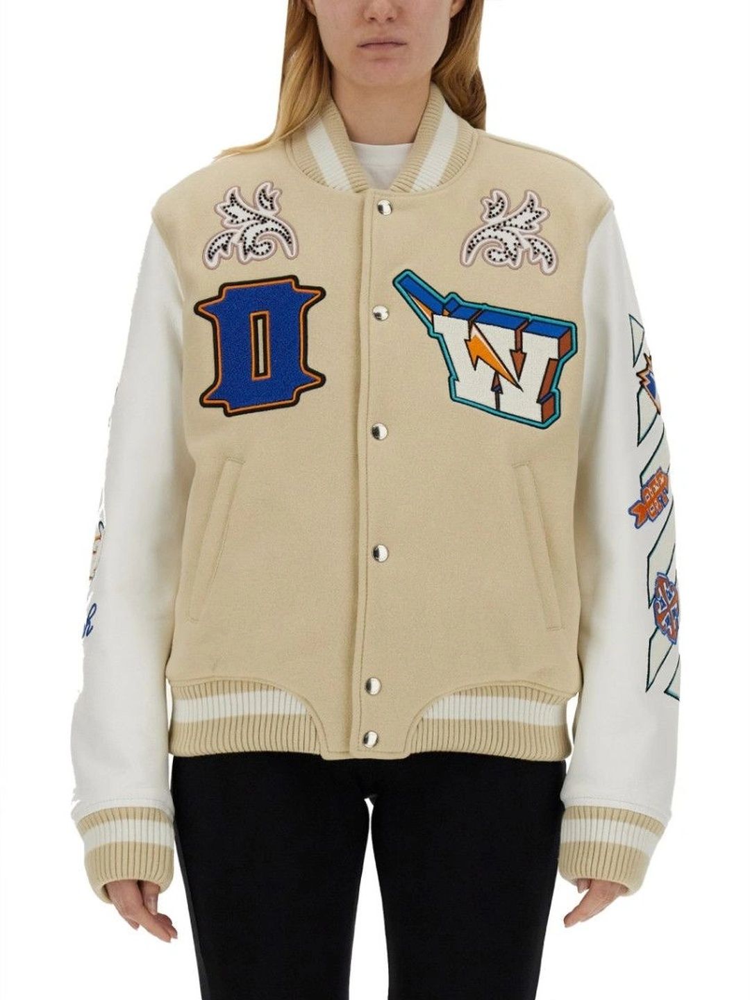 Off-White Women Leather Varsity Jacket with Embroidered-picture-51