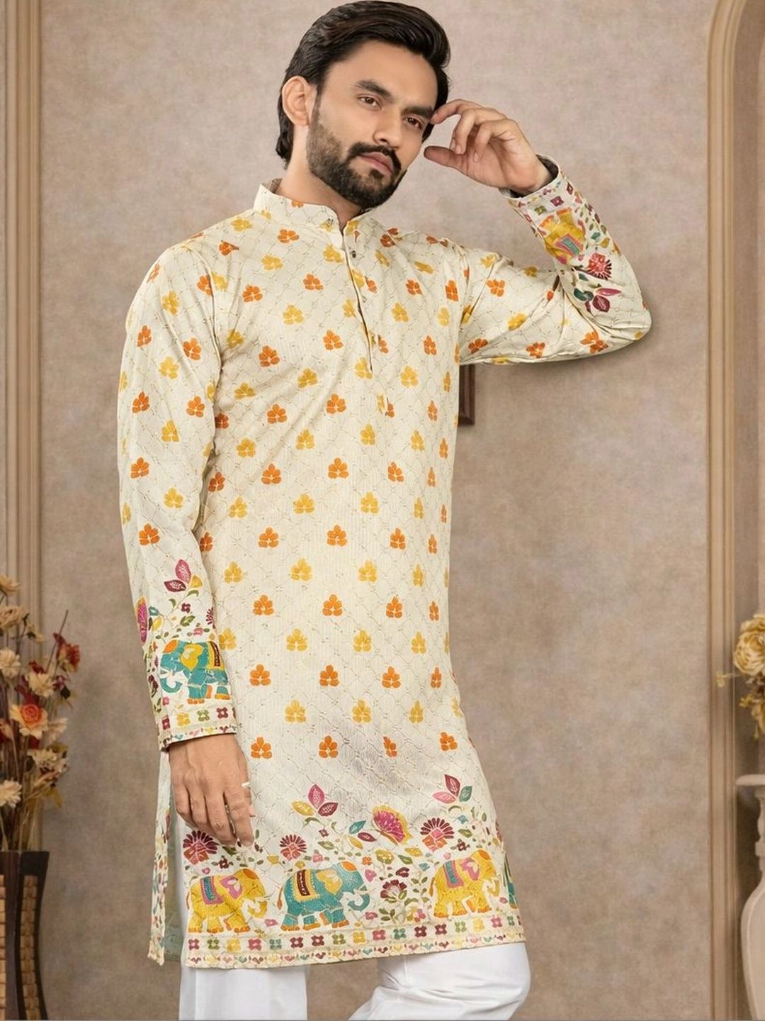 CELLUX Men Ethnic Motifs Embroidered Thread Work Kurta-picture-24