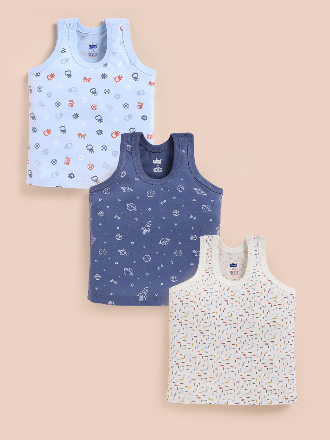 Simply Boys Pack of 3 Printed Pure Cotton Basic Vests-picture-25