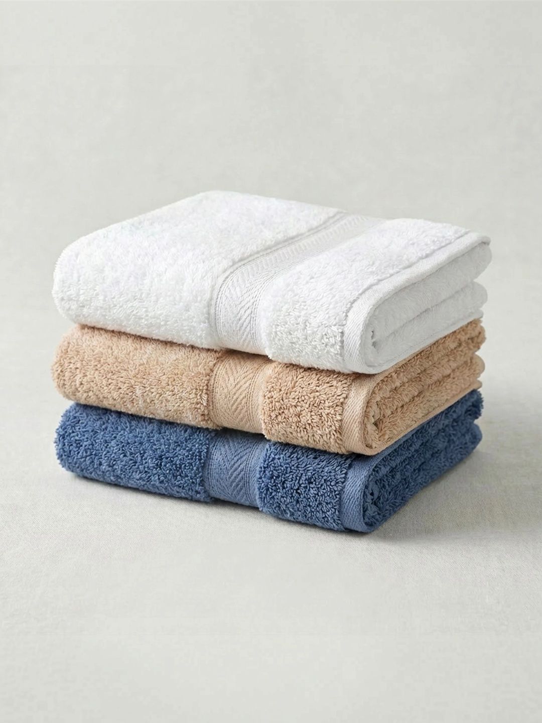Huestia 3-Pcs Beige & White 550 GSM Face Towels-image-17