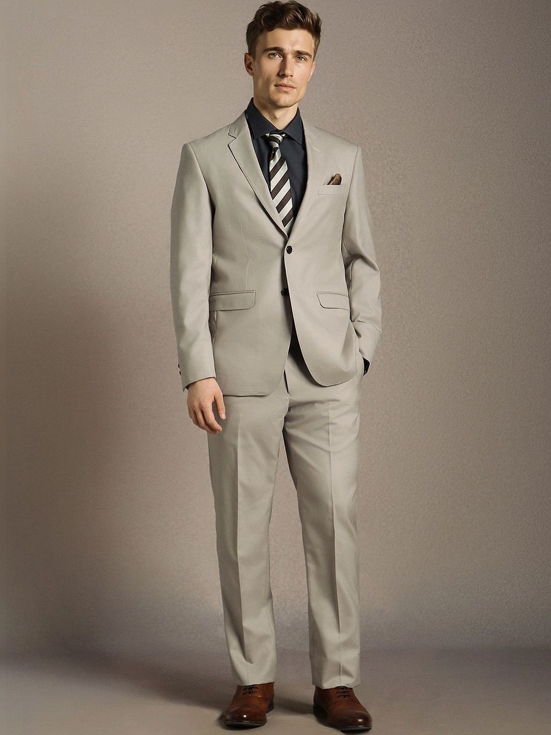 Luxure by Louis Philippe Notched Lapel Slim Fit 2 Piece Blazer and Trousers Suits-picture-28
