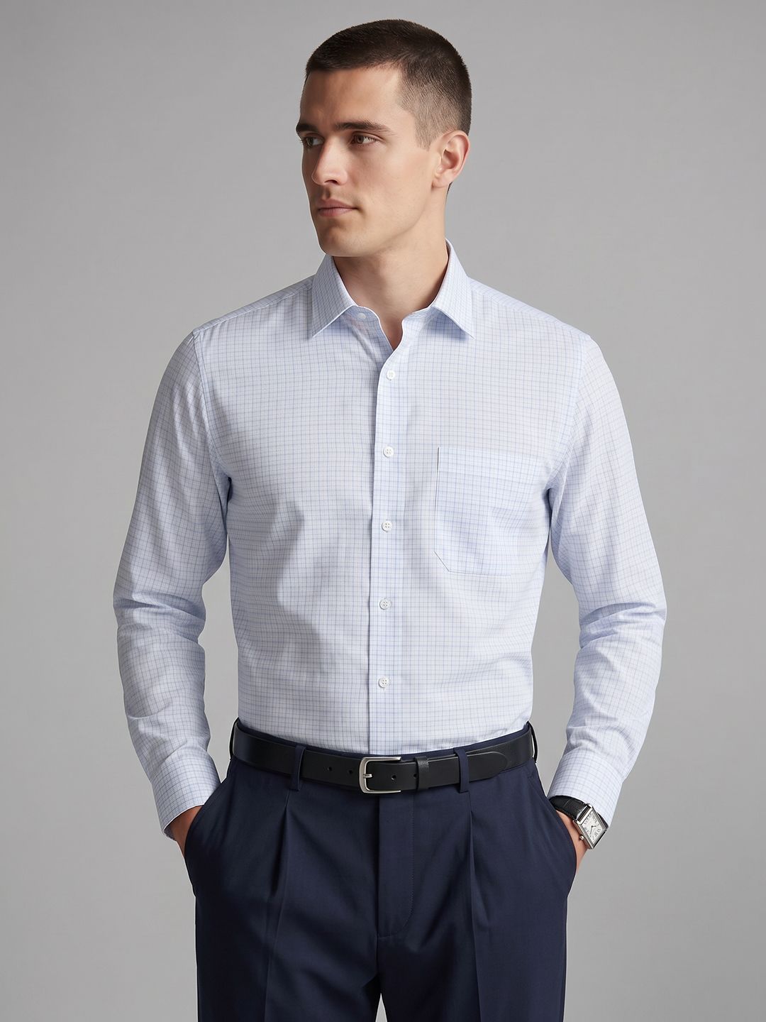 Louis Philippe Checked Textured Formal Shirt-image-16
