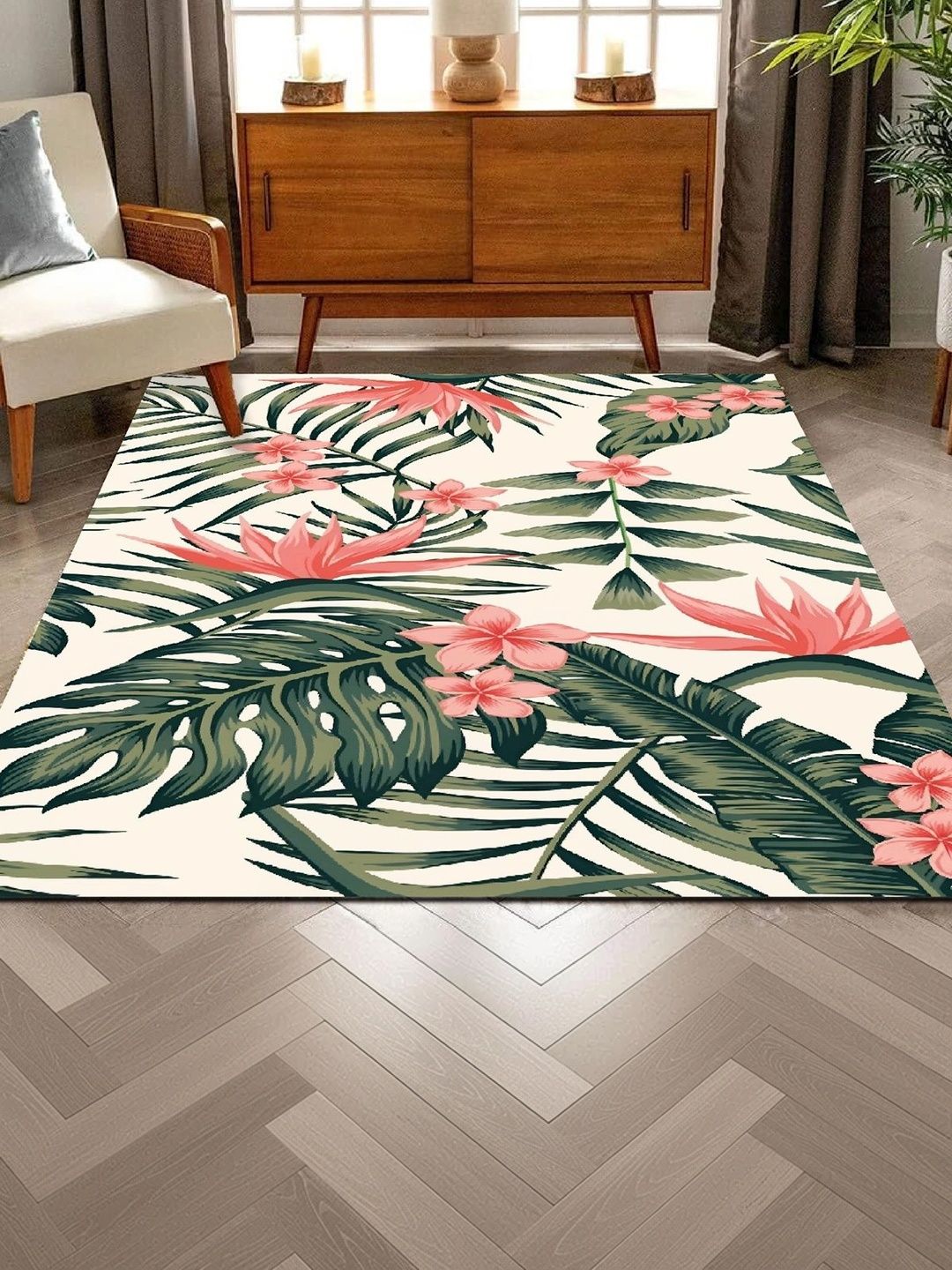 HOLLYWOOD STYLES White Floral Polyester Carpet-image-4