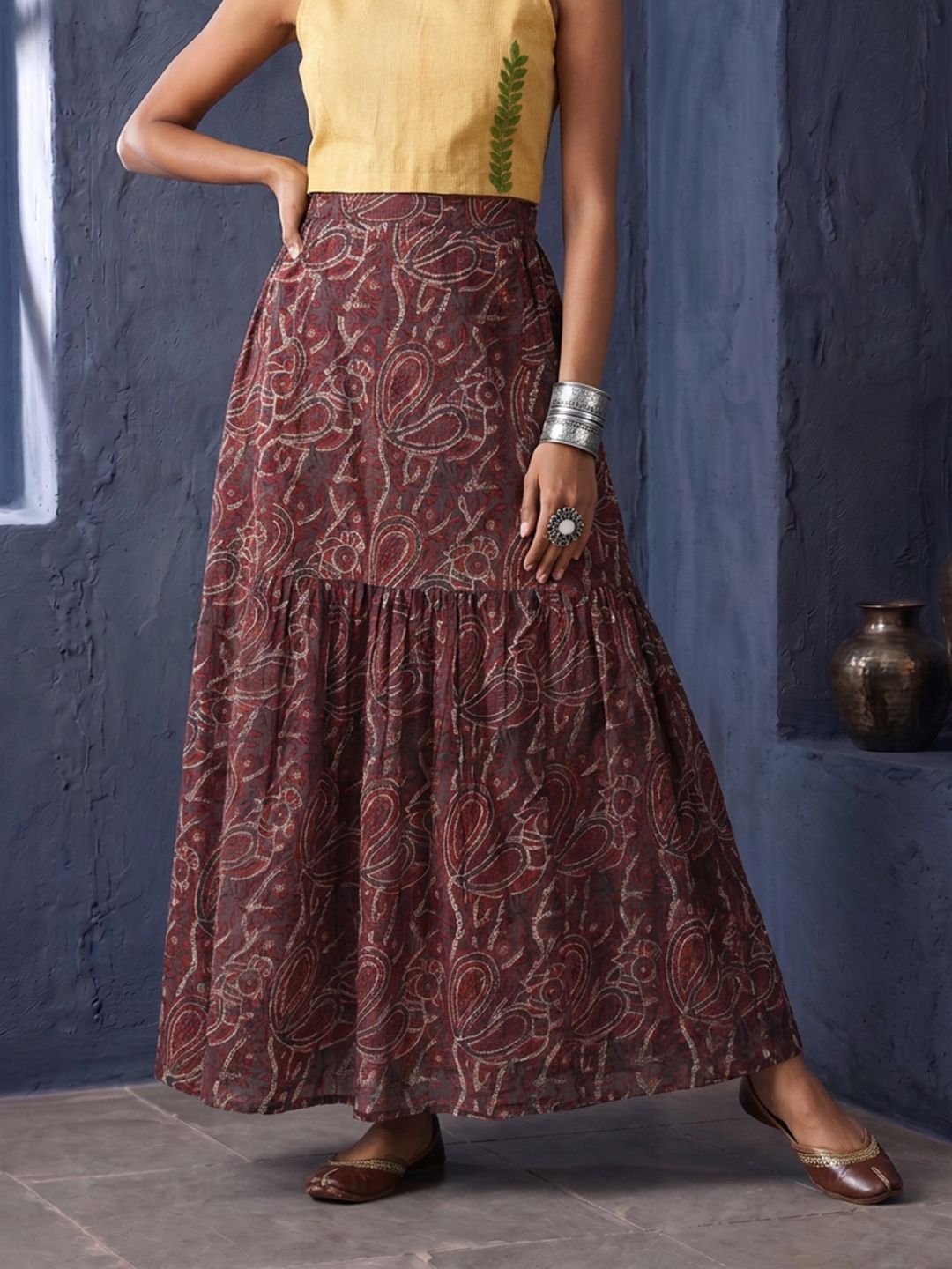 Taavi Women Ajrakh Pure Cotton Maxi Flared Skirt-image-31