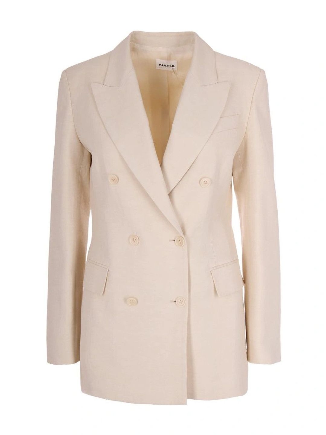 Parosh Natural Solid Notched Lapel Blazer-picture-36