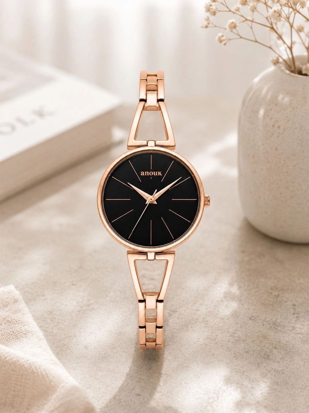 Anouk Women Dial & Stainless Steel Bracelet Style Straps Analogue Watch AN166-RGCASE-BLKDIAL-RGSTP-image-38