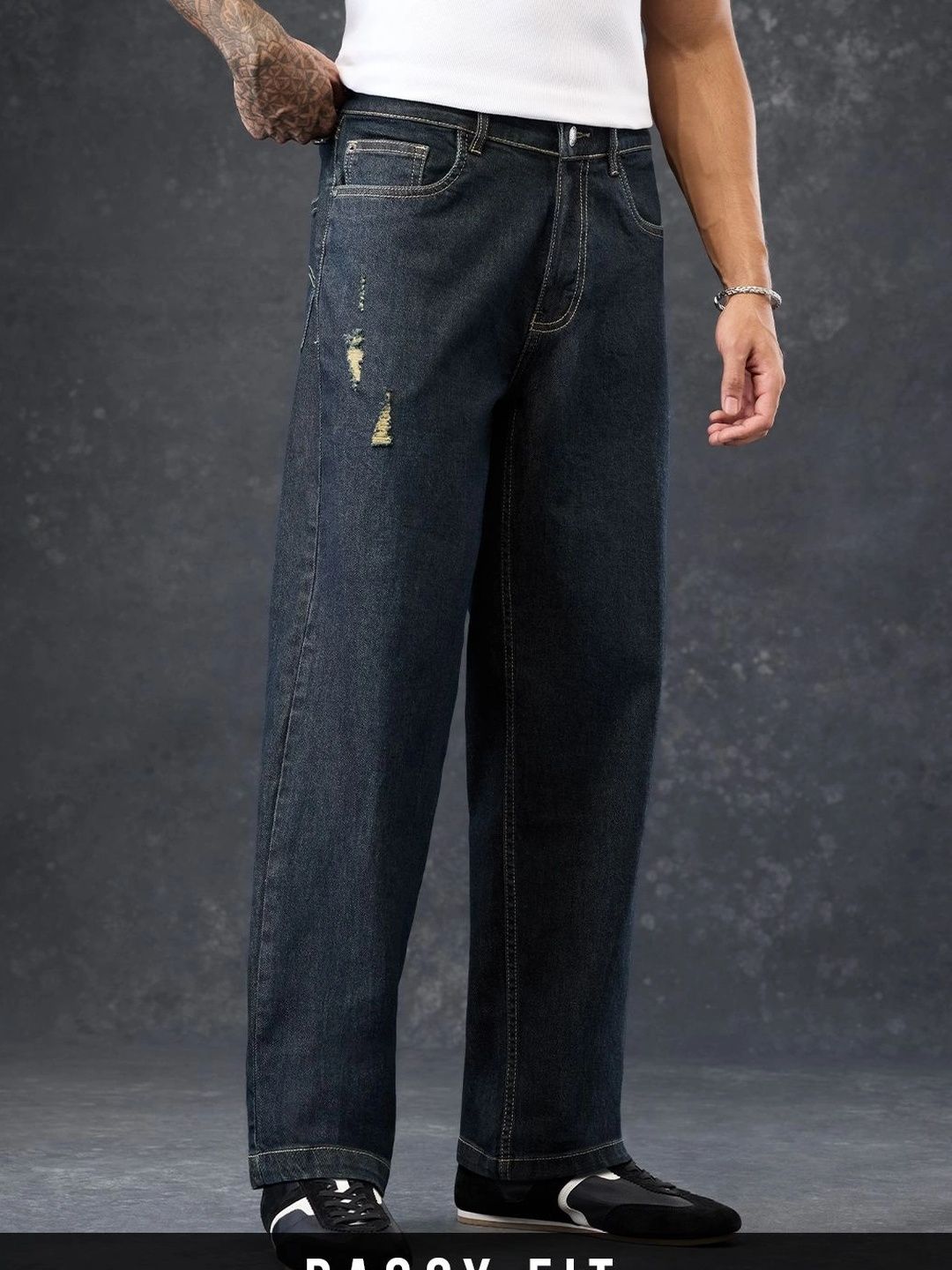 The Souled Store Men Mid-Rise Low Distress Light Fade Stretchable Jeans-image-8