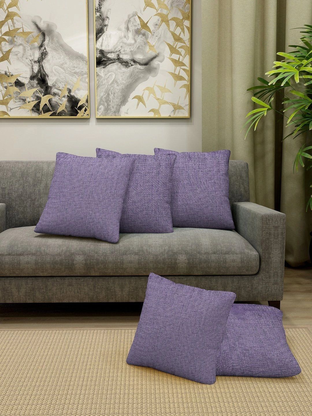 Myntra Elegant Homes Purple Set of 5 Square Cushion Covers-image-31