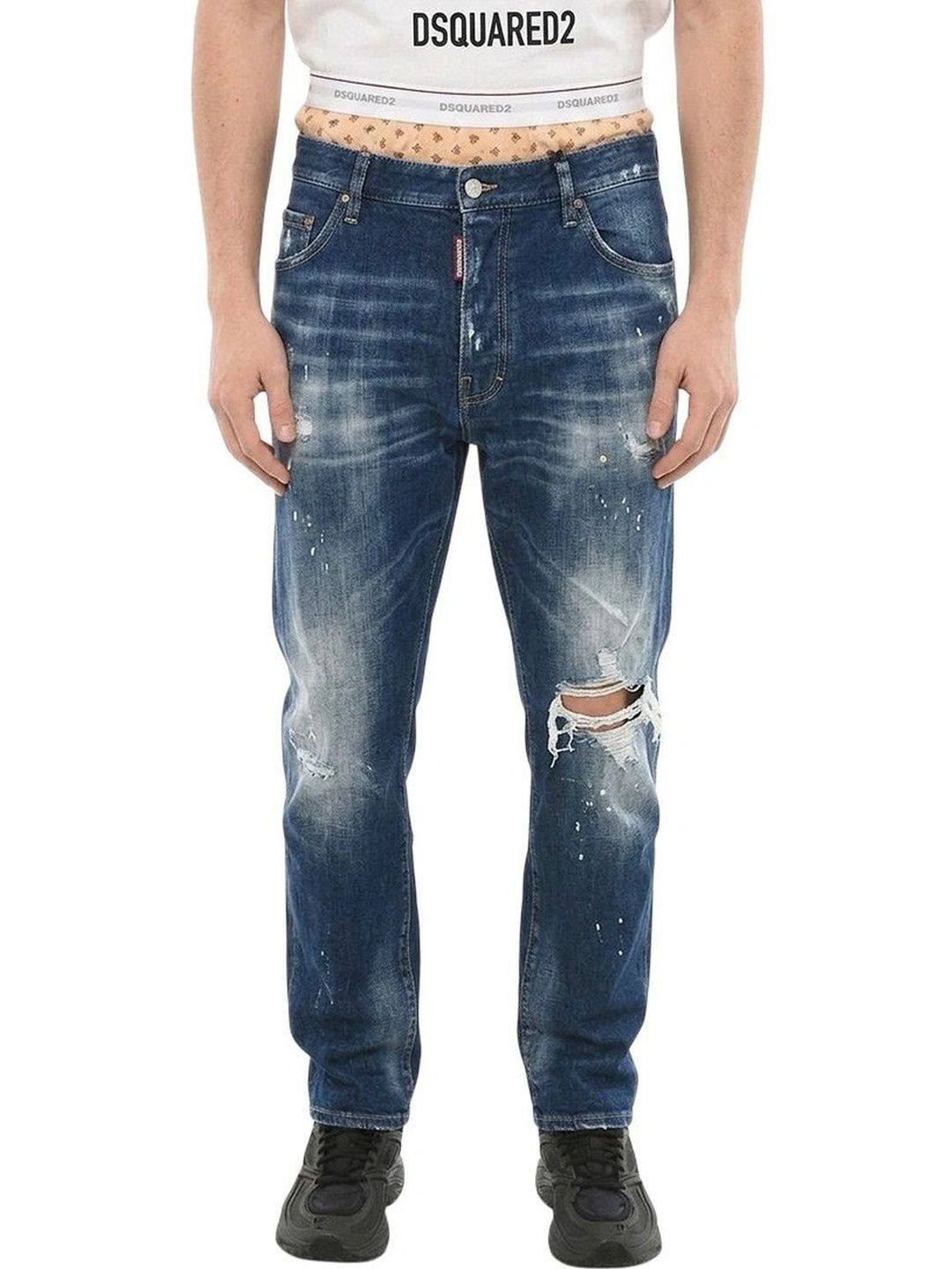 Dsquared2 Men Regular Fit Mid-Rise Highly Distressed Coated Jeans-picture-13