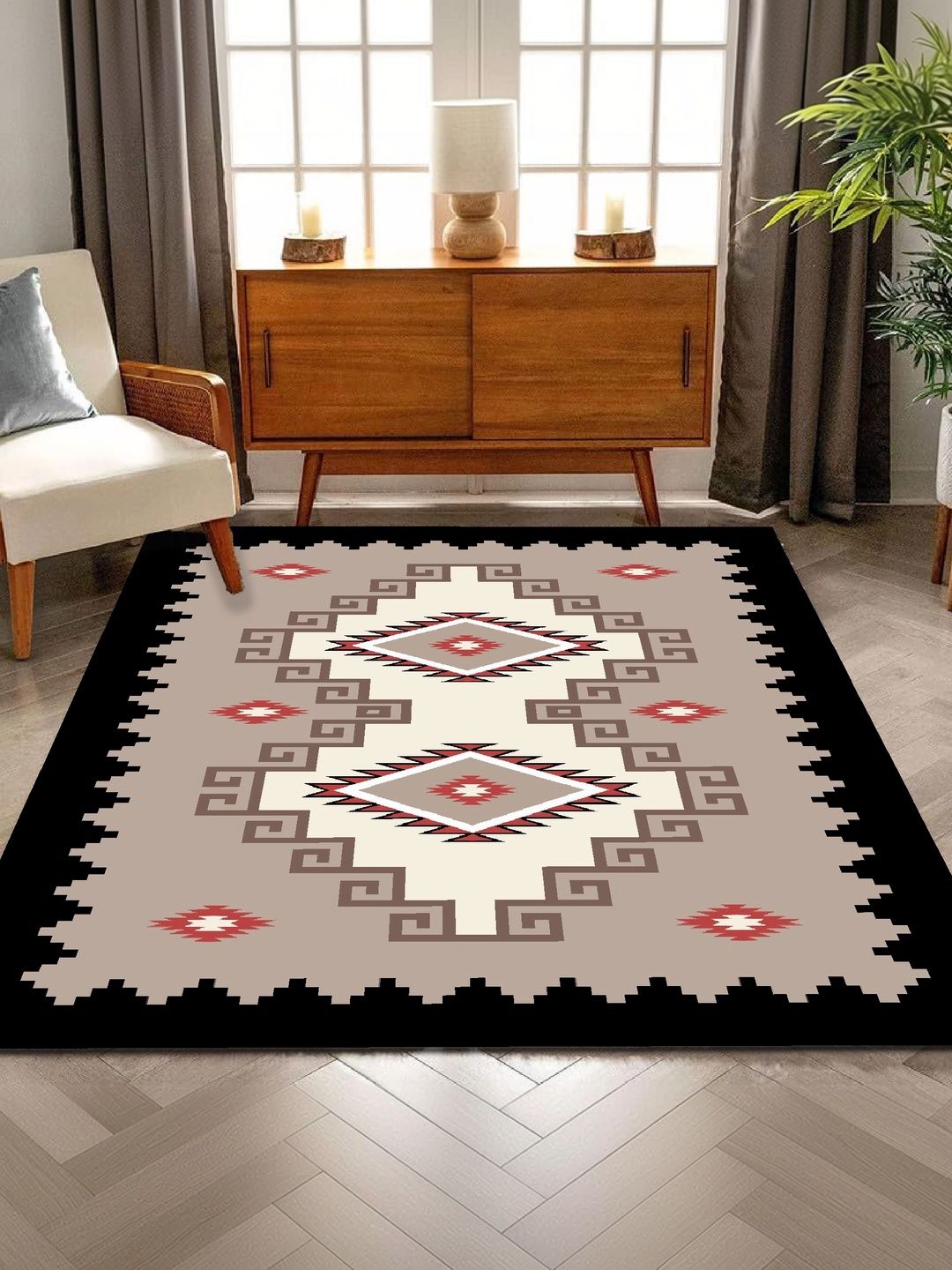 HOLLYWOOD STYLES Black Ethnic Motifs Polyester Carpet-picture-14