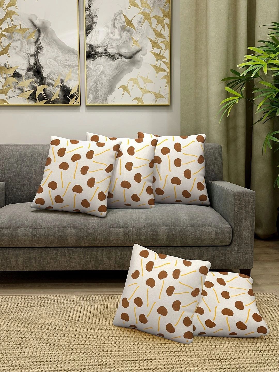 Myntra Elegant Homes Brown Set of 5 Abstract Square Cushion Covers-image-31