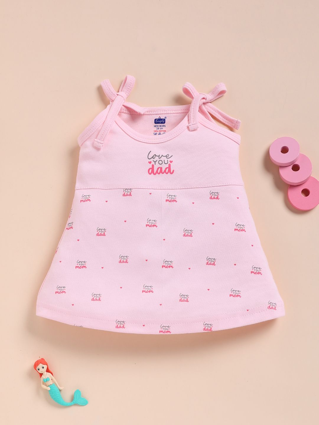 Simply Infant Girls Typography Printed Tie-Up Neck Pure Cotton A-Line Dress-picture-27