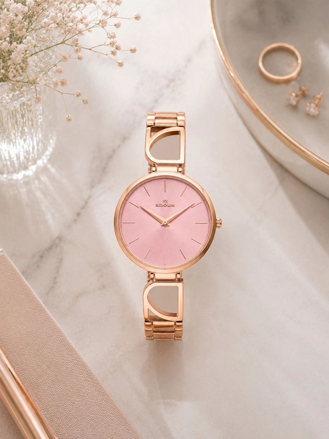 Anouk Women Dial & Stainless Steel Bracelet Style Straps Analogue Watch AN143-RGCASE-PINKDIAL-RGSTP