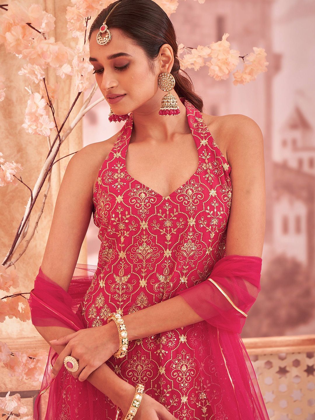 Anouk Women Ethnic Motifs Embroidered Regular Thread Work Kurta with Palazzos & Dupatta-image-11
