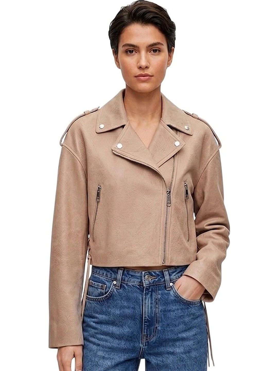BOSS Women Leather Crop Biker Jacket-picture-33