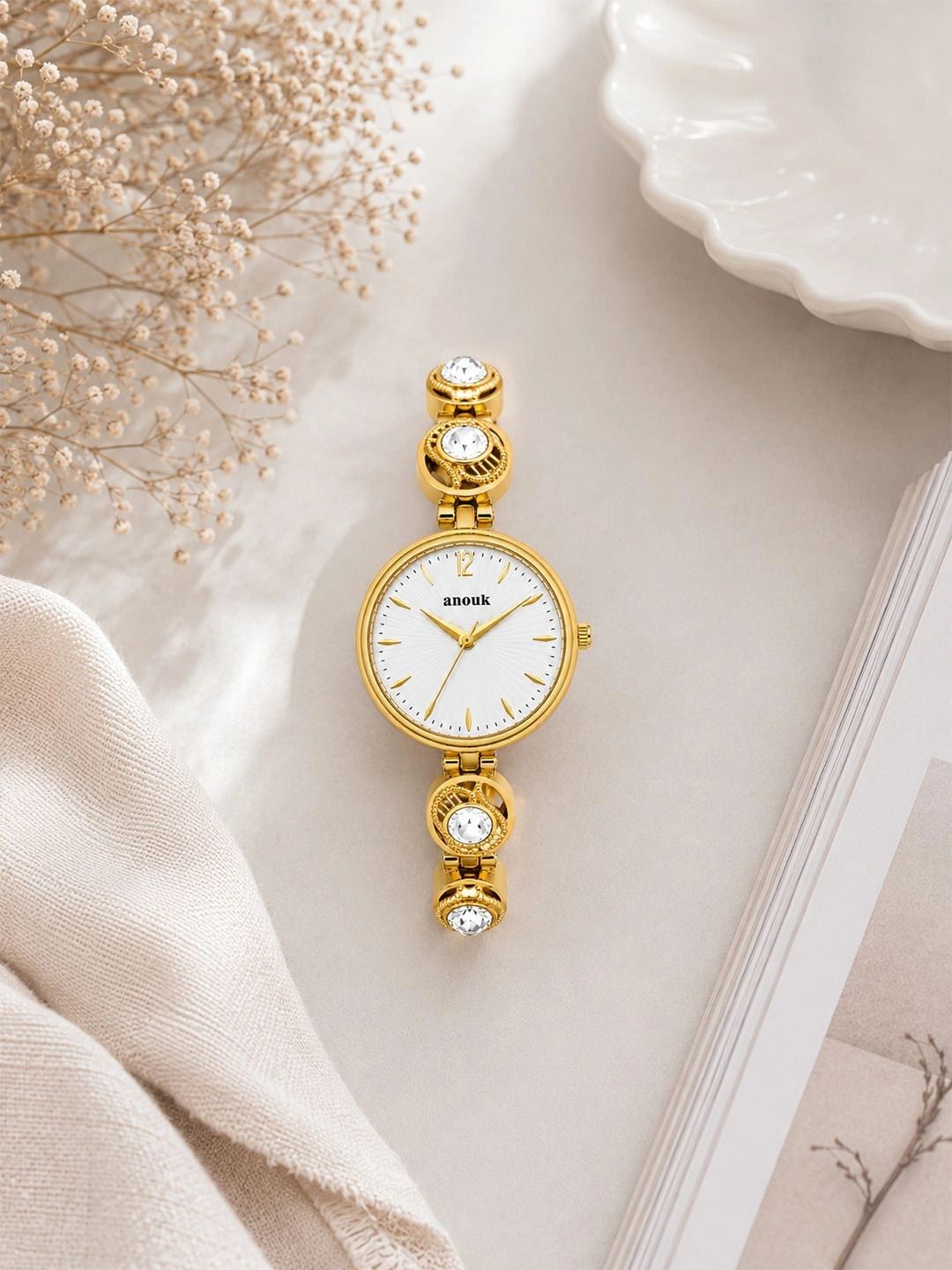 Anouk Women Dial & Stainless Steel Bracelet Style Straps Analogue Watch AN113-GLDCASE-WHITEDIAL-STONEGLDSTP-image-28