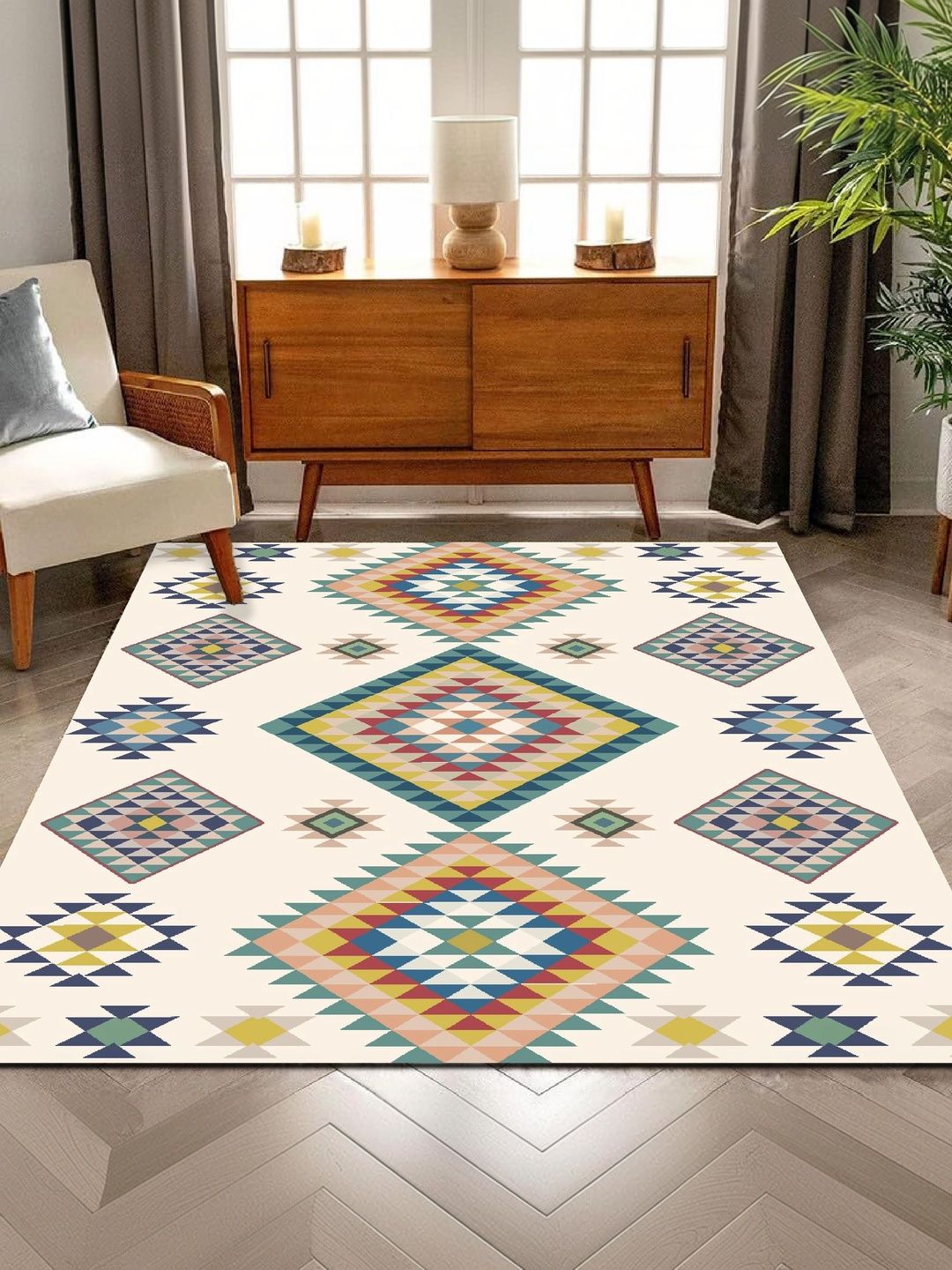 HOLLYWOOD STYLES White Ethnic Motifs Polyester Carpet-picture-23