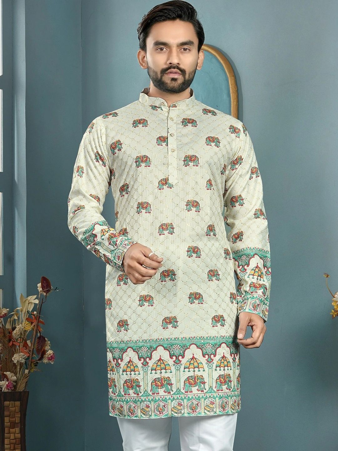 CELLUX Men Ethnic Motifs Printed Indie Prints Kurta-picture-47