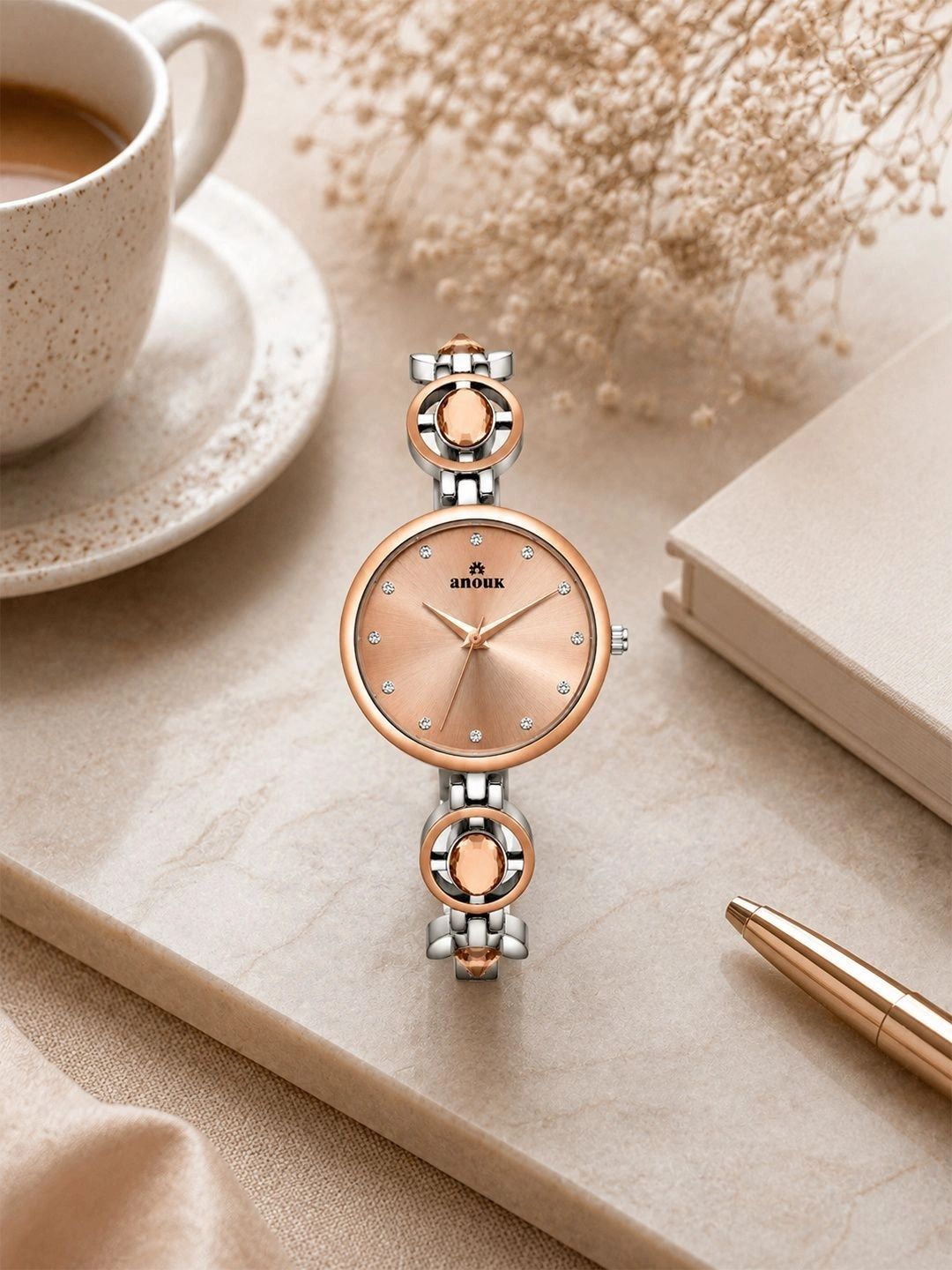 Anouk Women Embellished Dial & Stainless Steel Bracelet Style Straps Analogue Date Aperture Watch-picture-34