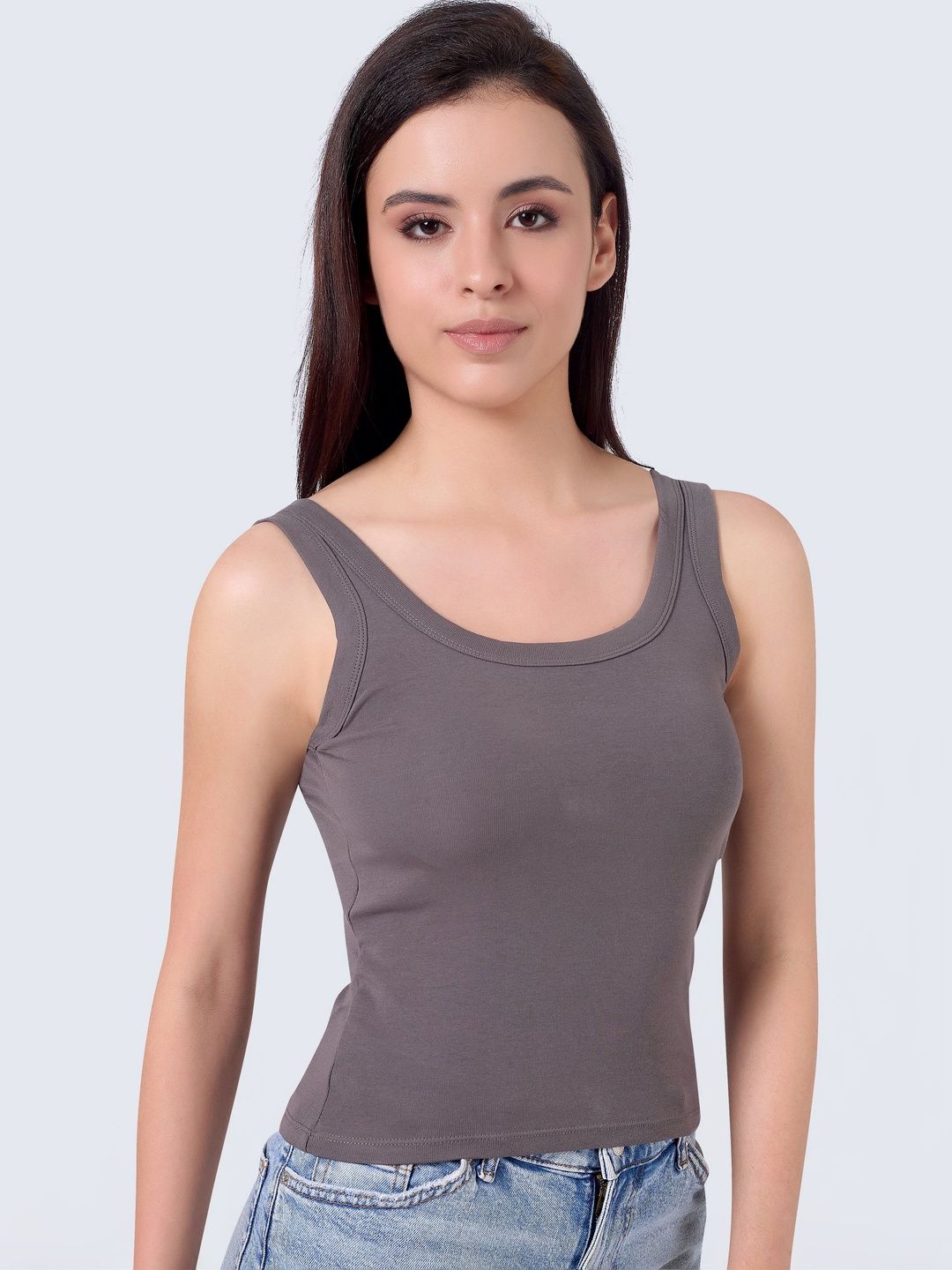 PLUMBURY Cotton Lightly Padded Built In Bra Camisoles-image-12