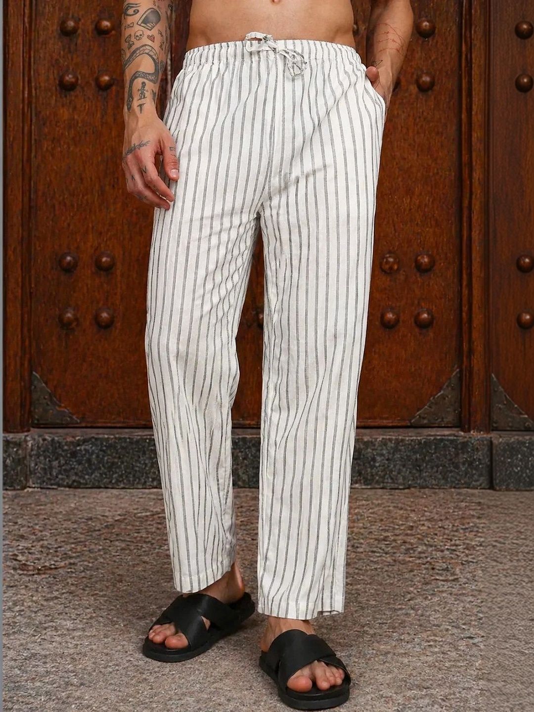 NEQA Men Striped Relaxed Easy Wash Trousers-picture-15