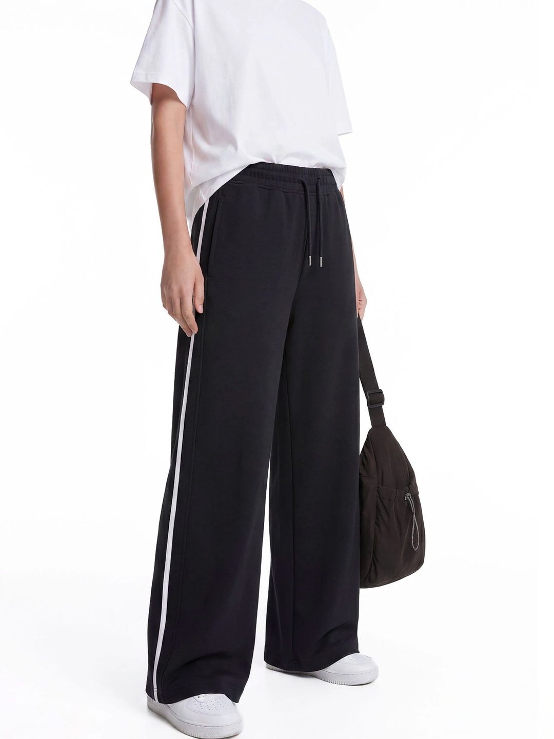 ALONGE Pure Cotton Mid-Rise Side Panel Straight Lounge Pants-image-44