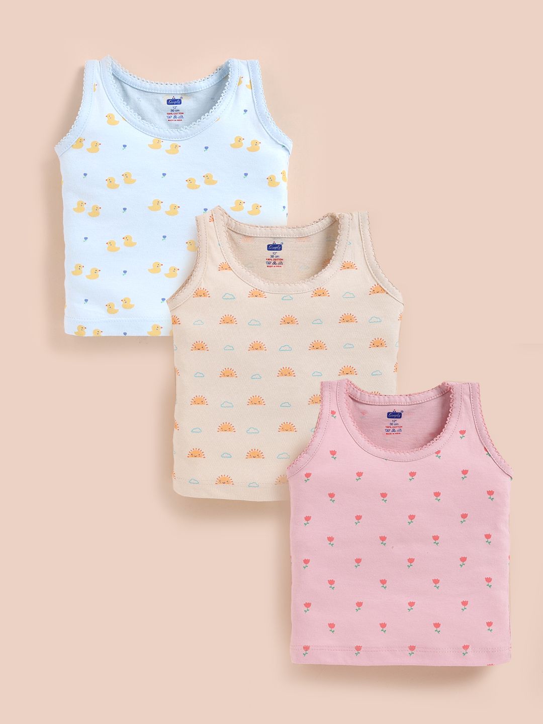 Simply Pack of 3 Printed Pure Cotton Basic Vests-picture-30