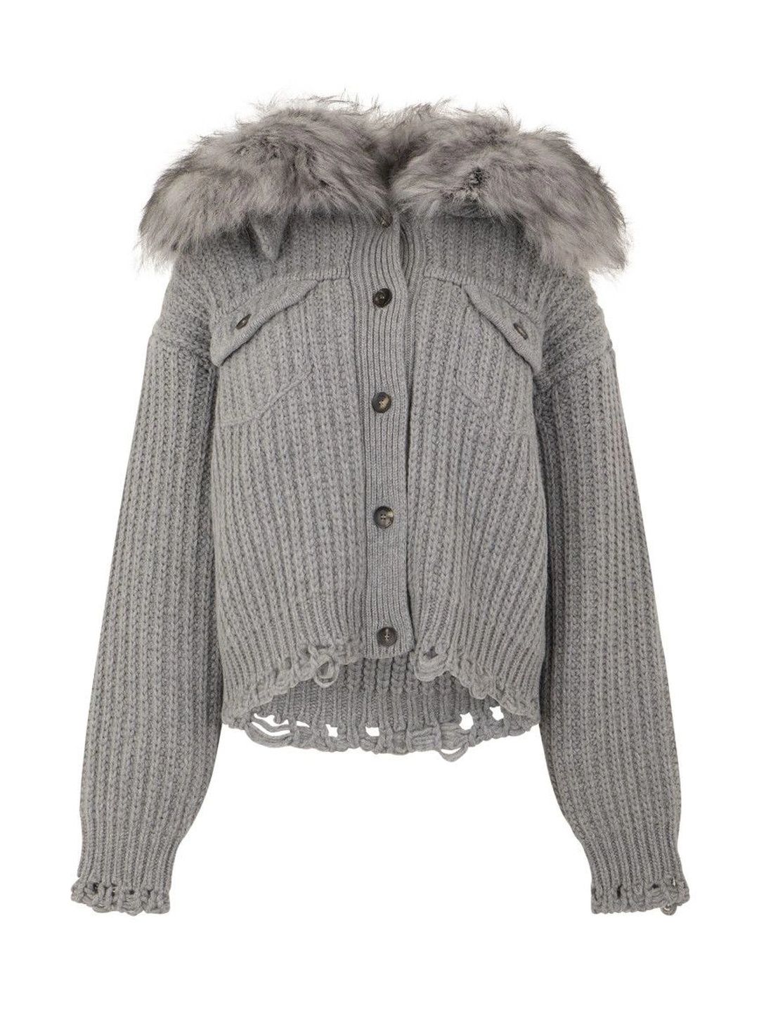 BLUMARINE Women Ribbed Woollen Crop Cardigan with Fuzzy Detail-picture-46