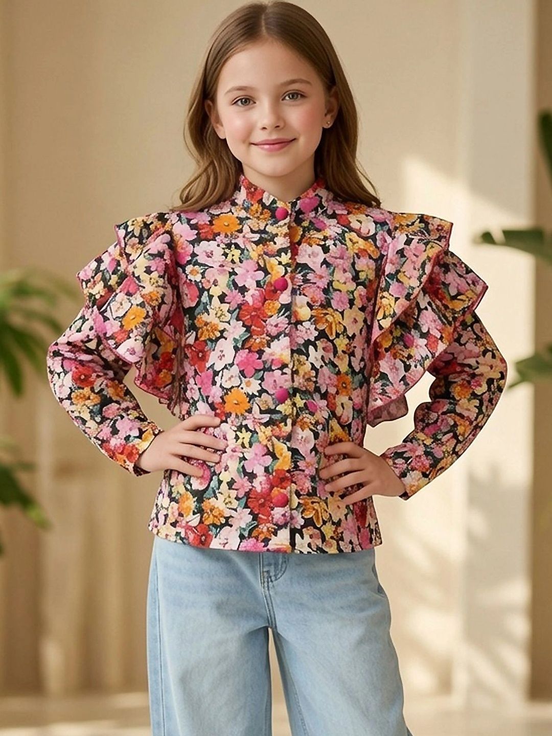 Cutiekins Floral Print Flared Sleeve Ruffles Top-picture-32