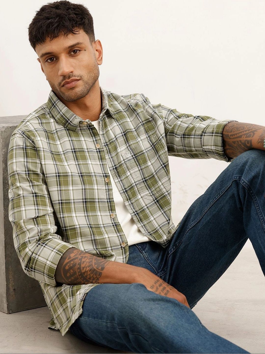WROGN Men Slim Fit Tartan Checks Checked Casual Shirt-picture-55