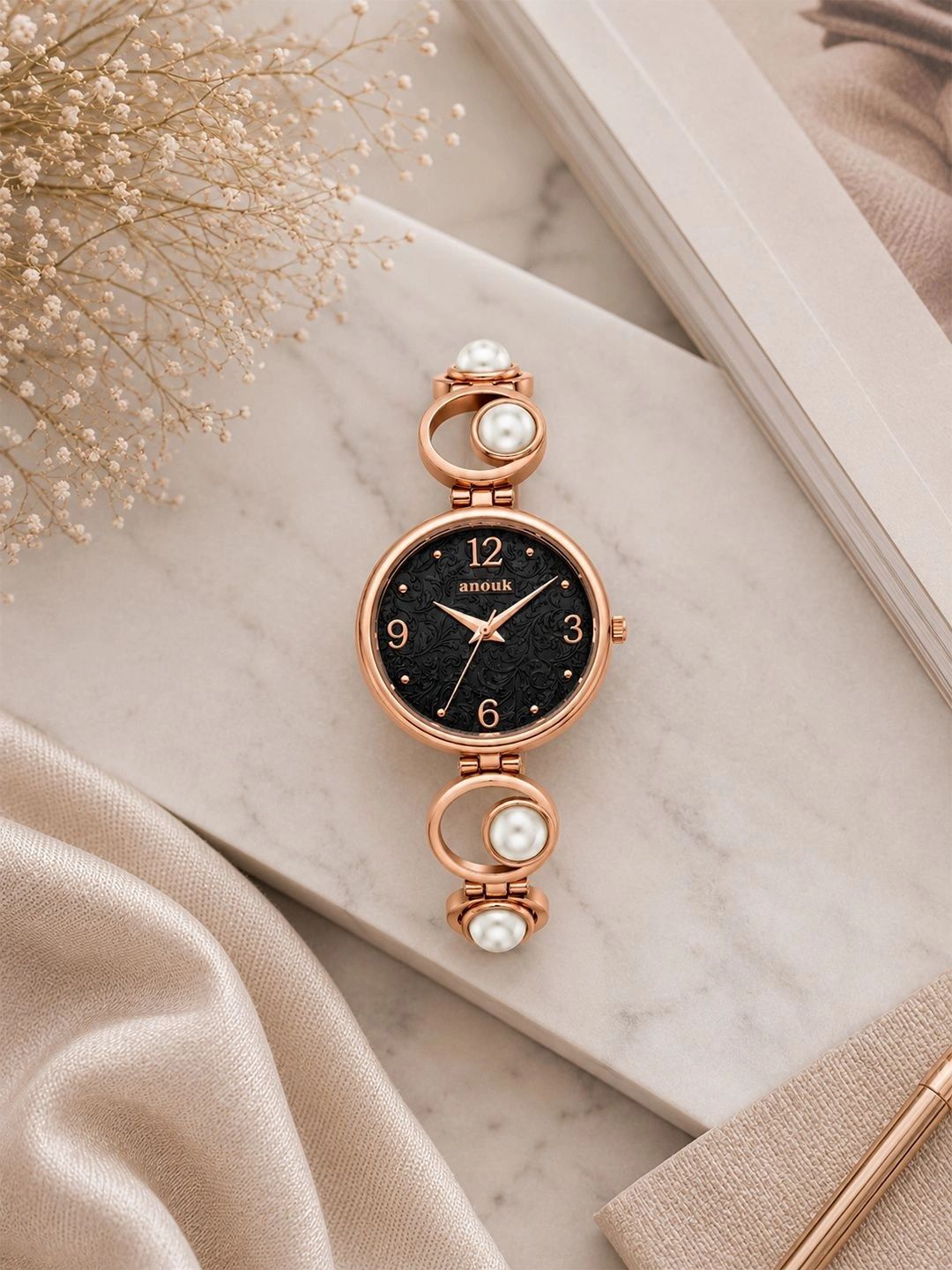 Anouk Women Patterned Dial & Stainless Steel Bracelet Style Straps Analogue Date Aperture Watch-image-15
