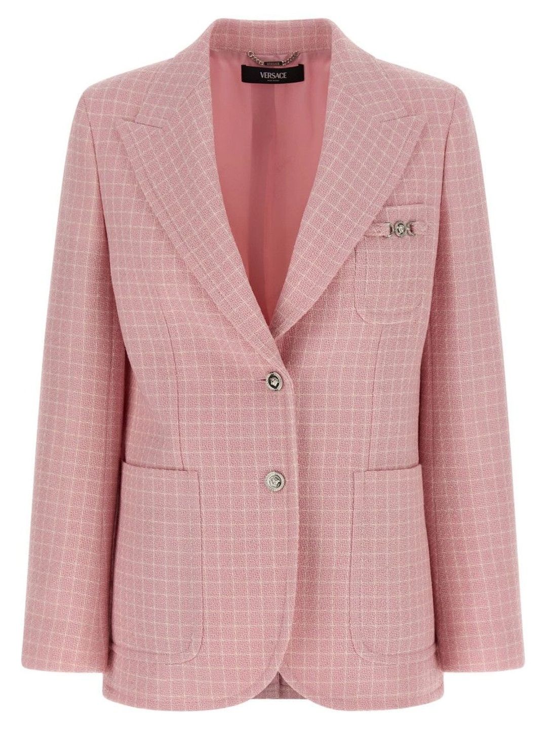 Versace Pink Checks Peaked Lapel Blazer-image-19