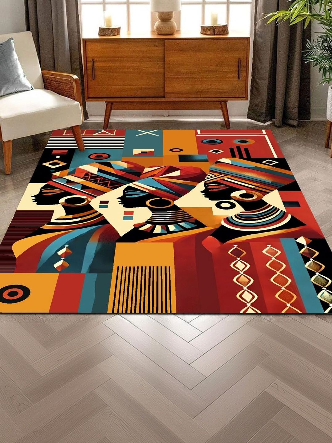 HOLLYWOOD STYLES Red Ethnic Motifs Polyester Carpet-picture-16