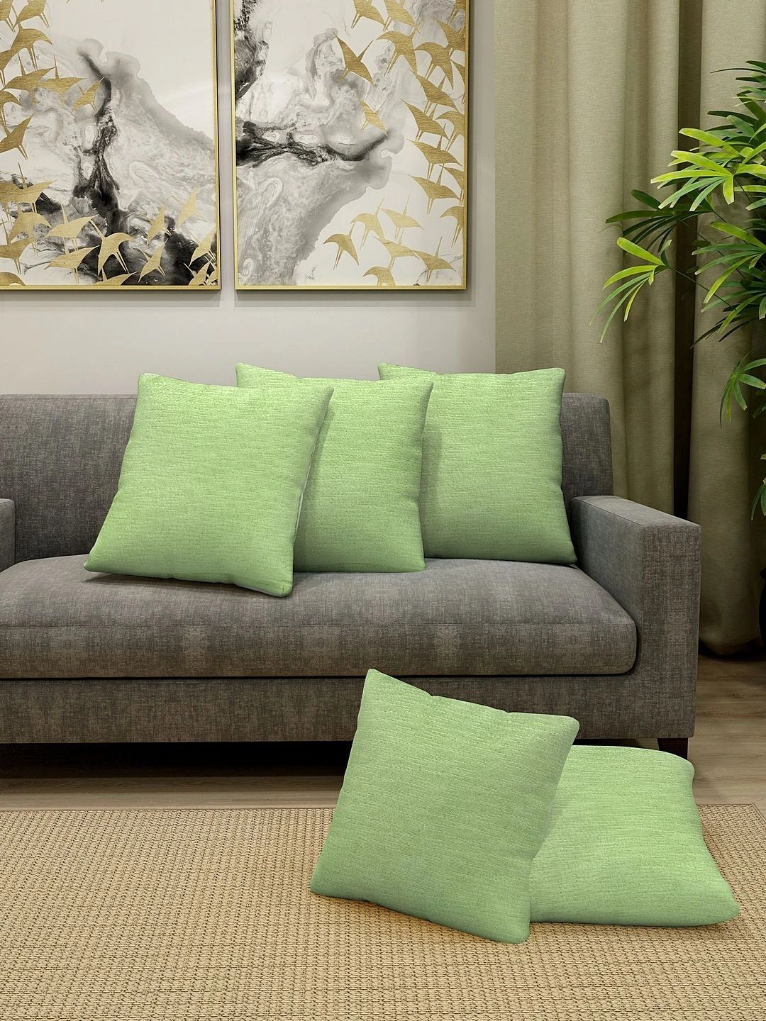 Myntra Elegant Homes Green Set of 5 Square Cushion Covers-image-37