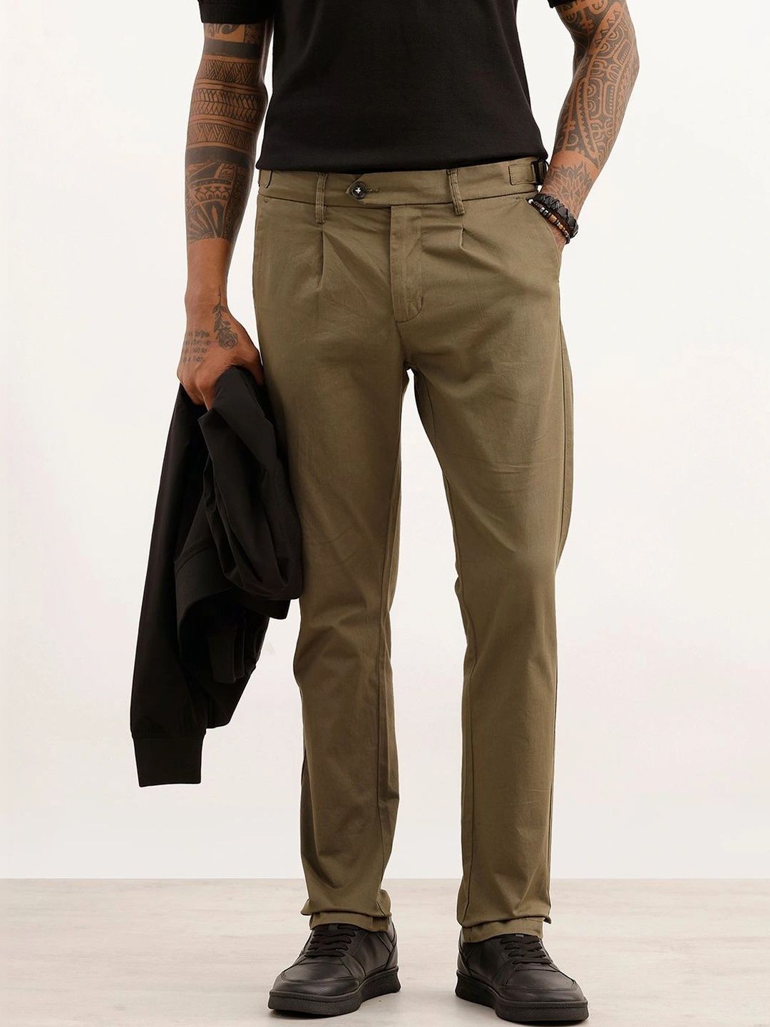 WROGN Men Slim Fit High-Rise Pleated Chinos Trousers-picture-50