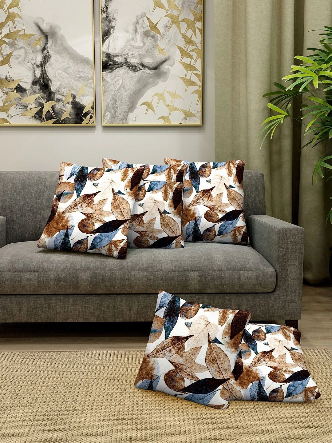 Myntra Elegant Homes Multicoloured Set of 5 Square Cushion Covers-image-13