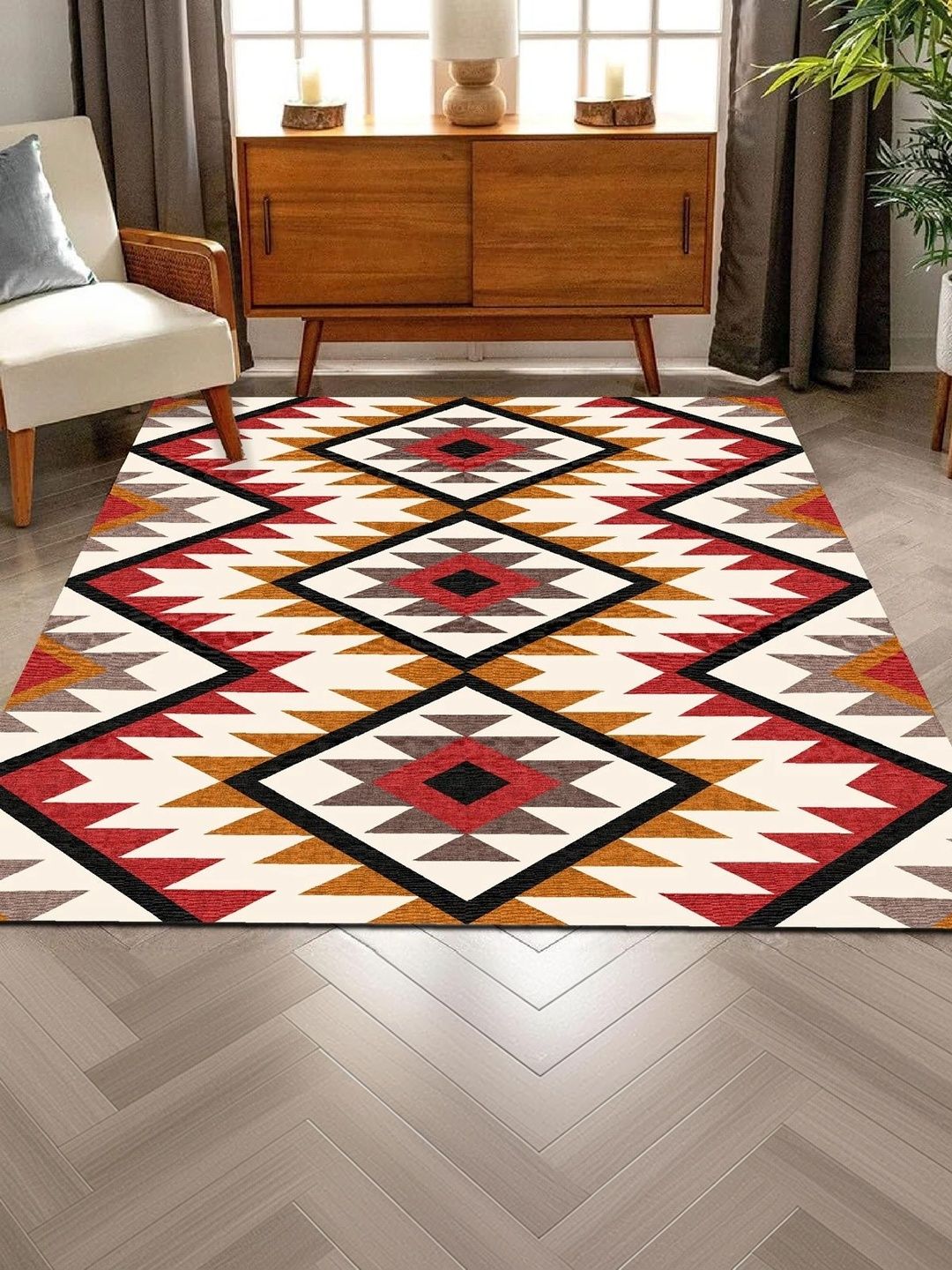 HOLLYWOOD STYLES Red Ethnic Motifs Polyester Carpet-image-29