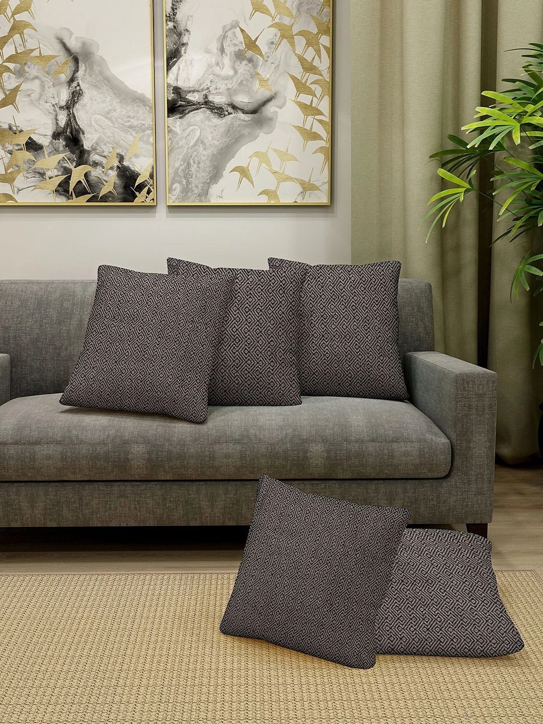 Myntra Elegant Homes Blue Set of 5 Geometric Square Cushion Covers-picture-30