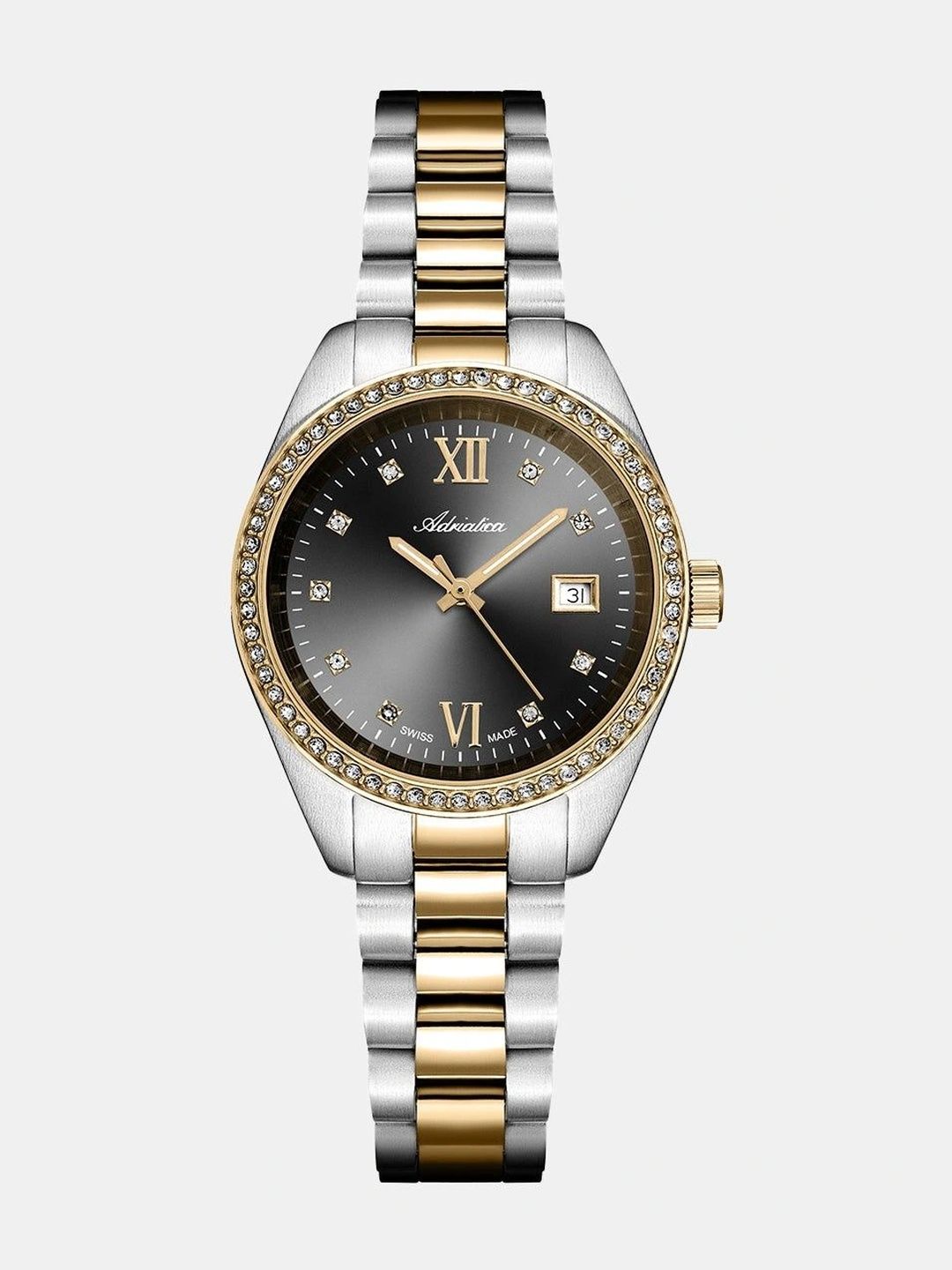 Adriatica Women Embellished Dial & Stainless Steel Bracelet Style Straps Analogue Date Aperture Watch-image-48