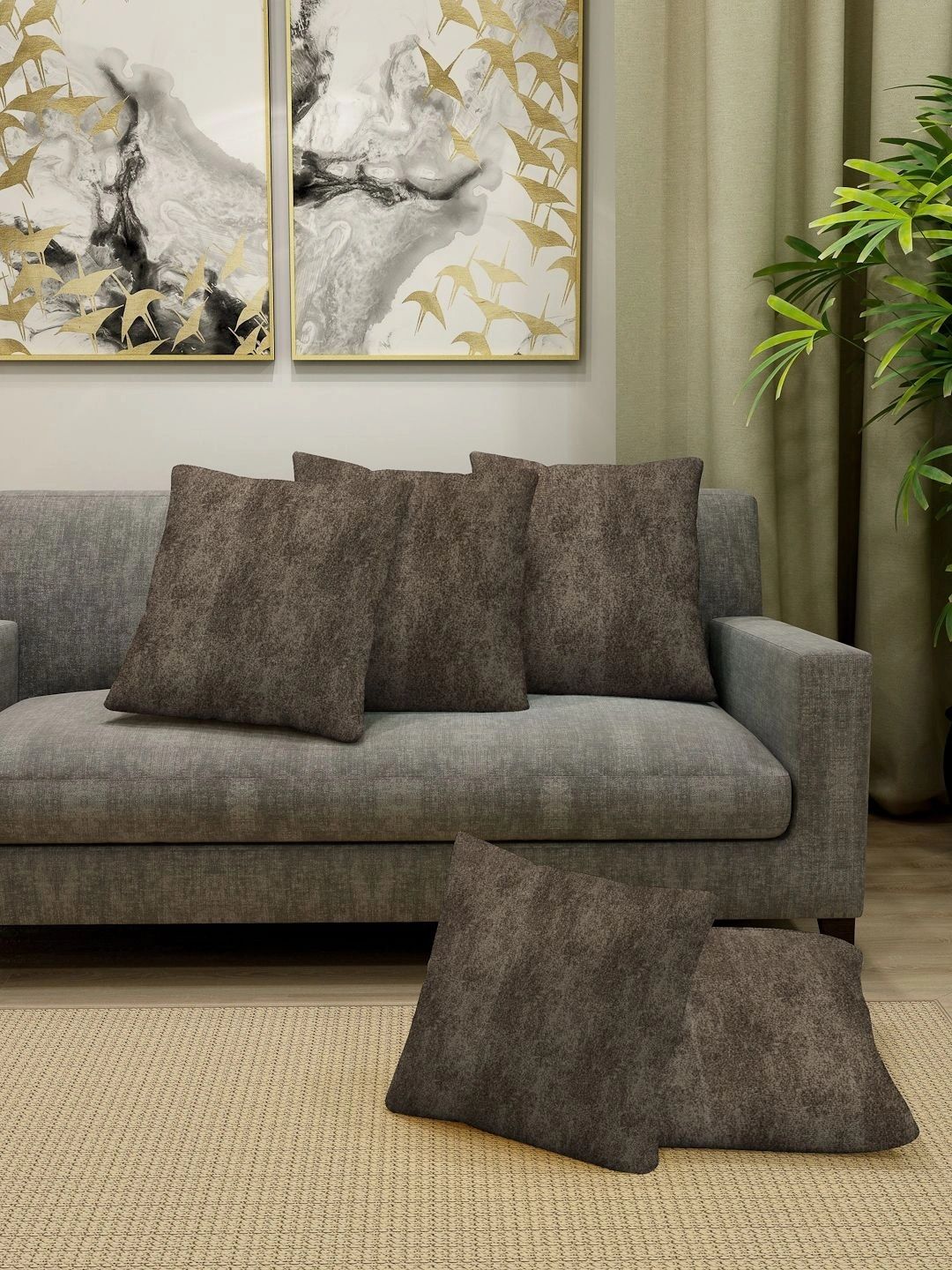 Myntra Elegant Homes Brown Set of 5 Square Cushion Covers-picture-35