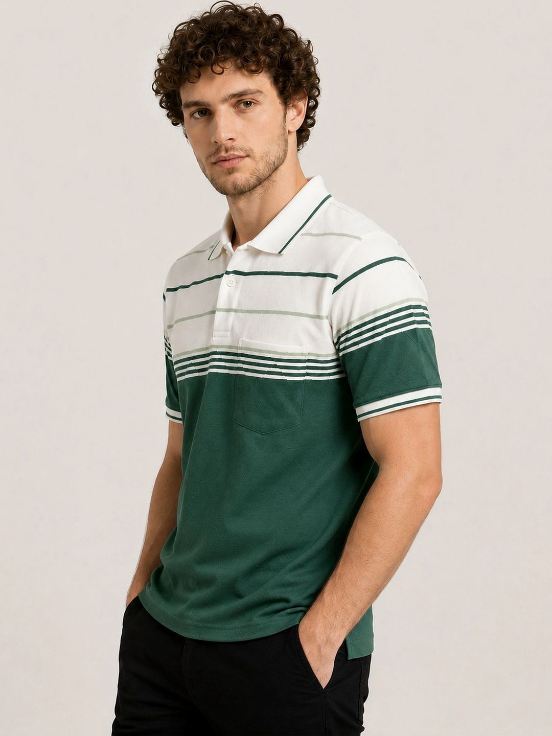 Monk Mode Men Striped Polo Collar Pockets T-shirt-picture-35
