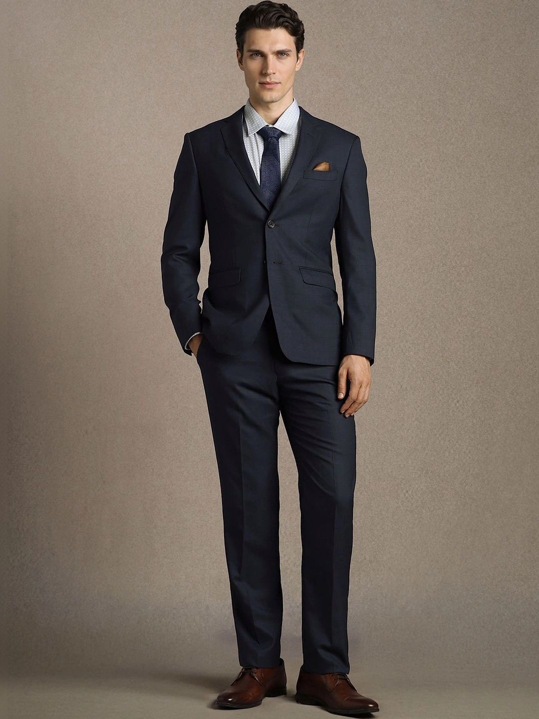 Luxure by Louis Philippe Notched Lapel Slim Fit 2 Piece Suits-picture-37