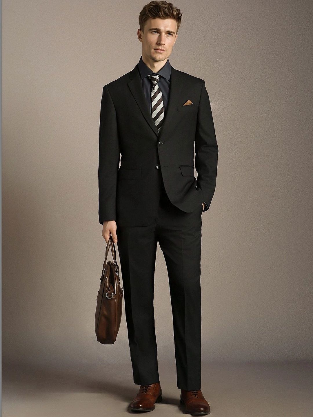 Luxure by Louis Philippe Notched Lapel Slim Fit 2 Piece Blazer & Trousers Suits-picture-49