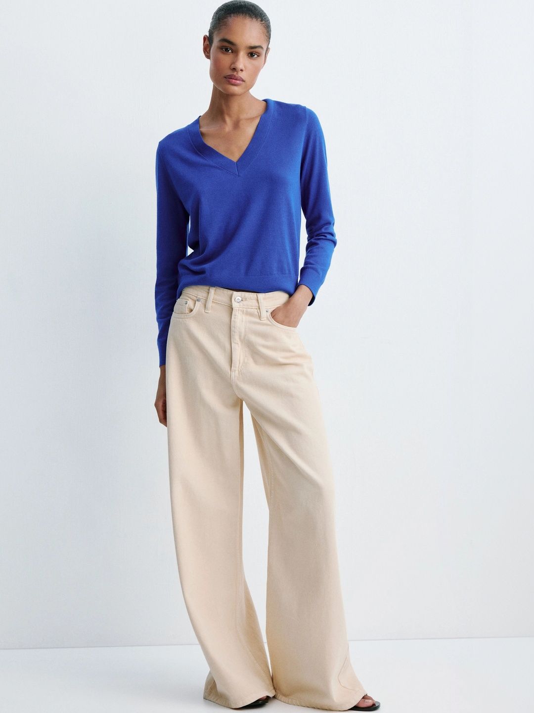 MANGO Women V Neck Full Sleeves Sweaters-picture-22