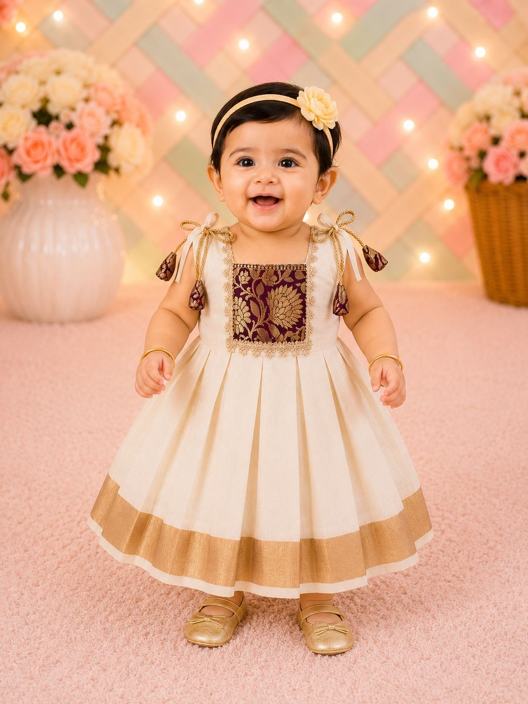 Babypattu Girls Floral Self Design Fit & Flare Maxi Dress-picture-37