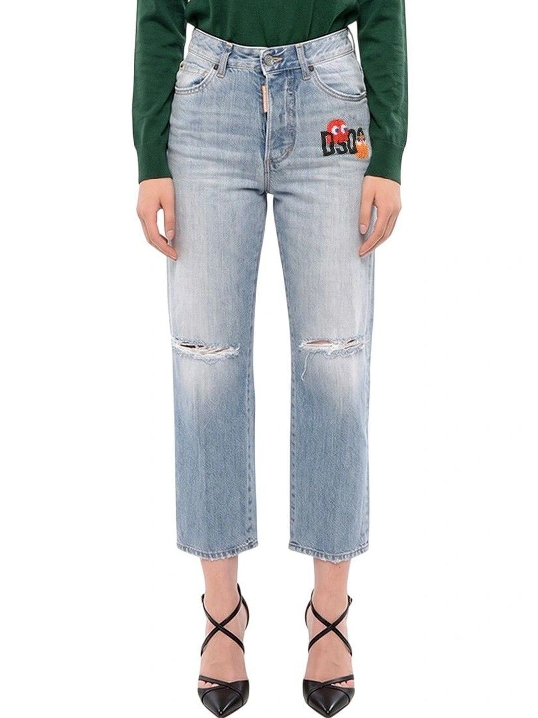Dsquared2 Women Straight Fit High-Rise Low Distress Embroidered Jeans-picture-47