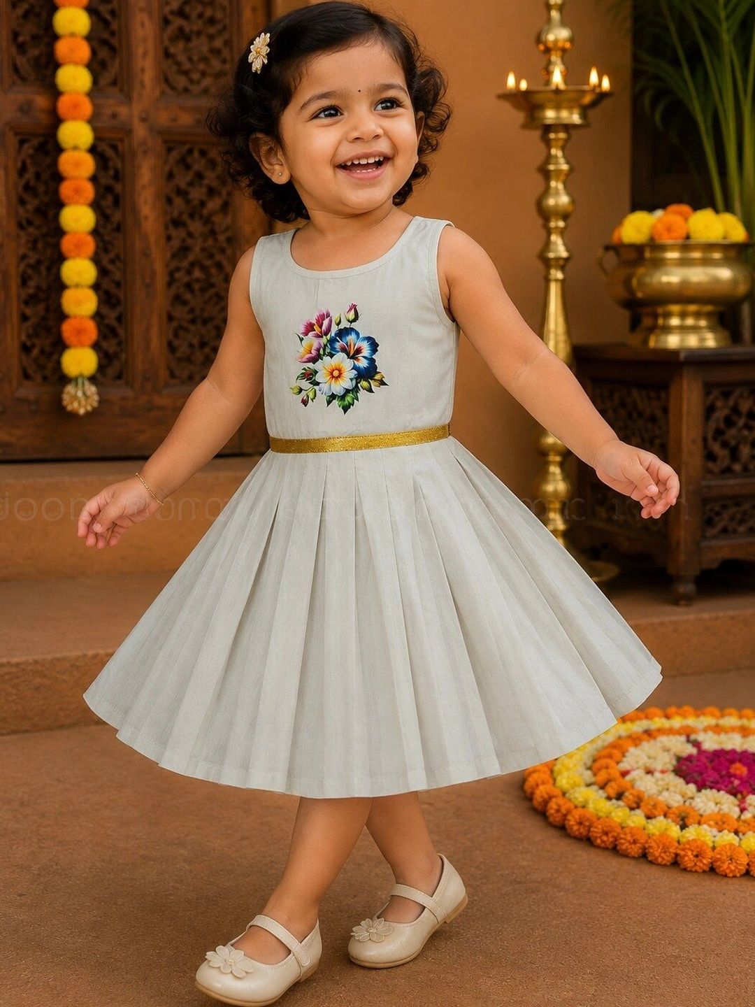 Sethukrishna Infant Girls Printed Fit & Flared Ethnic Dress-image-29
