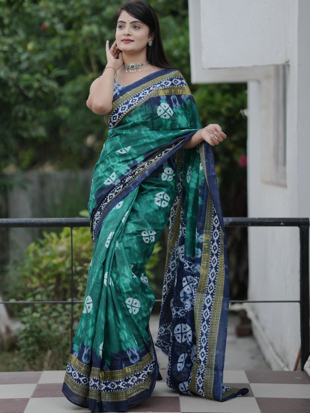 PYB Tie and Dye Pure Cotton Designer Block Print Saree-image-26